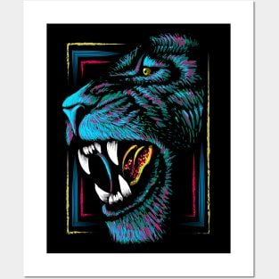 Neon Pink Lion Head - Colorful Lion Drawing Posters and Art